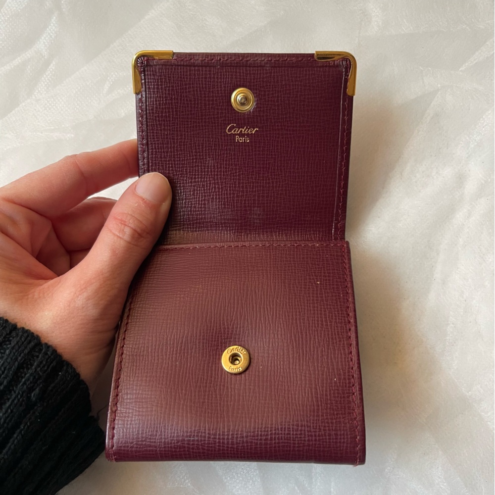 Cartier Leather Coin Purse Snap Jewelry Pouch Bordeaux Gold Hardware Vintage - Picture 3 of 6
